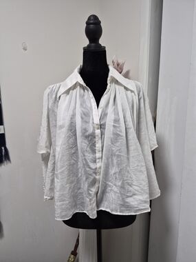 Banana Republic White Pleated Button-Down Blouse